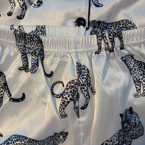 Night Women,s White  Black Leopard Print Pajama Set  UK SZ 12 / US SZ 8 - Picture 5 of 11